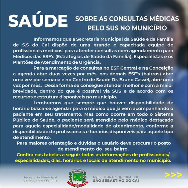 SOBRE AS CONSULTAS MÉDICAS PELO SUS NO MUNICÍPIO