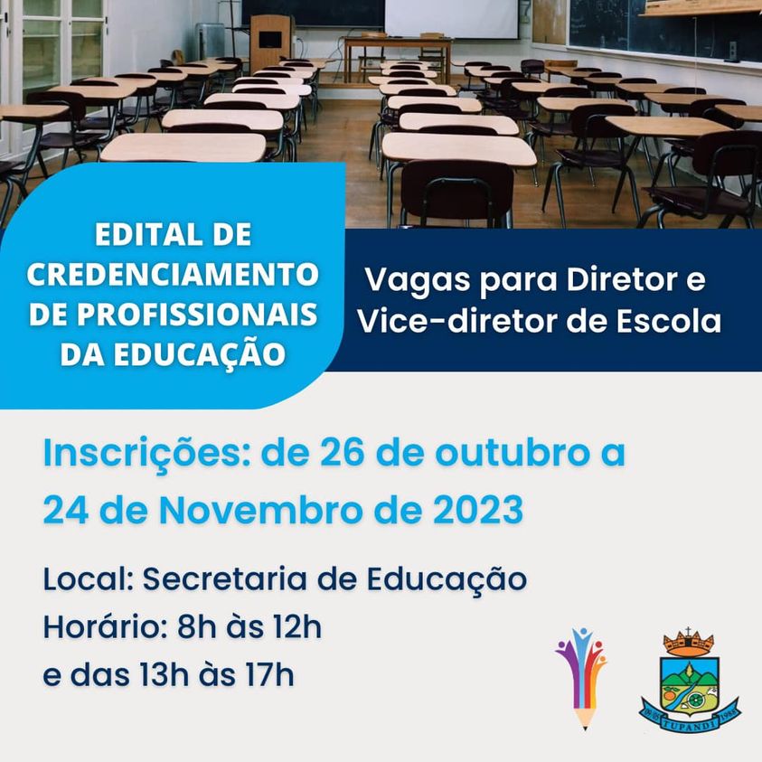 Tupandi abre edital de credenciamento de profissionais da Educação 