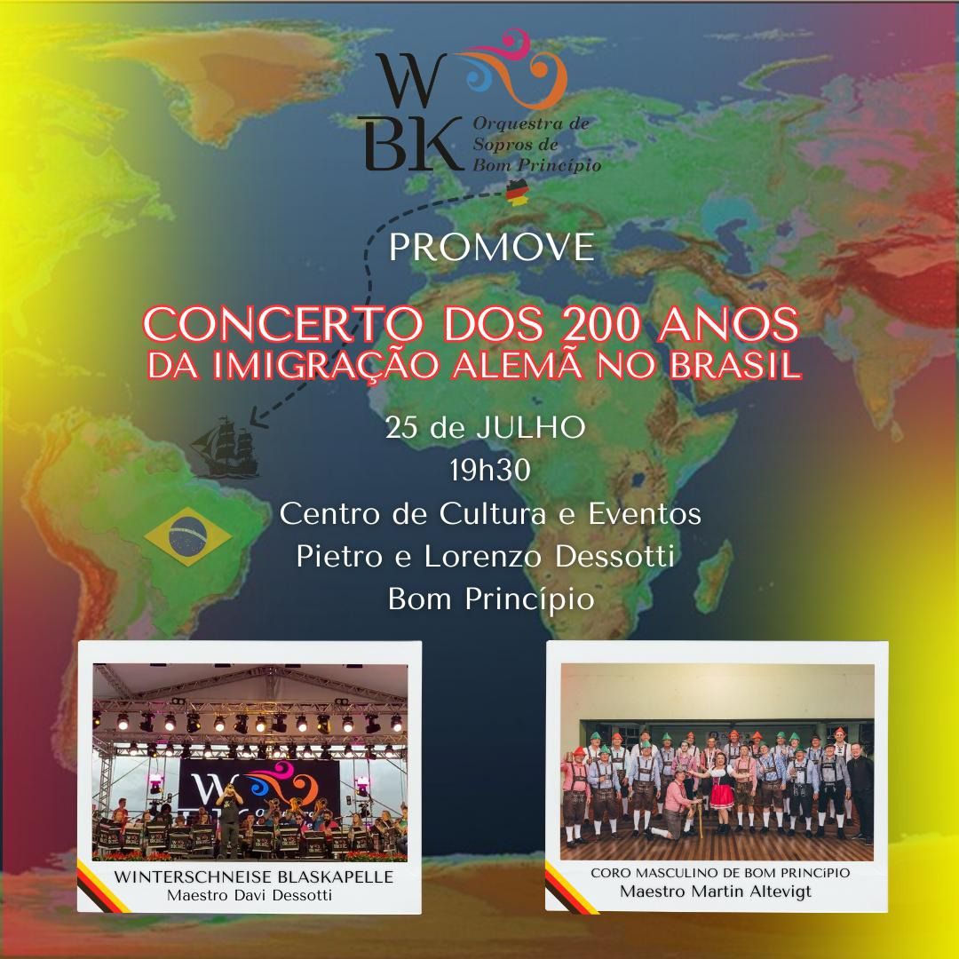 Concerto dos 200 anos da Imigração Alemã acontece em Bom Princípio com entrada franca
