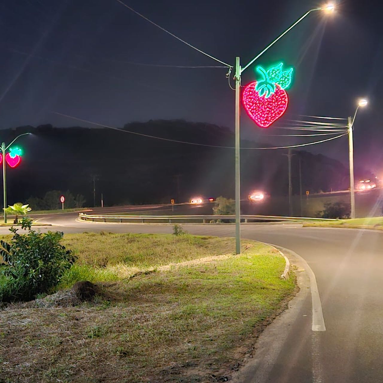 Luminárias em forma de morango enfeitam os acessos de Bom Princípio 