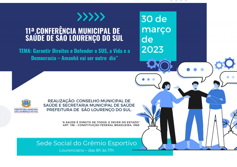 A 11° Conferência Municipal de Saúde de São Lourenço do Sul acontecerá dia 30 de março