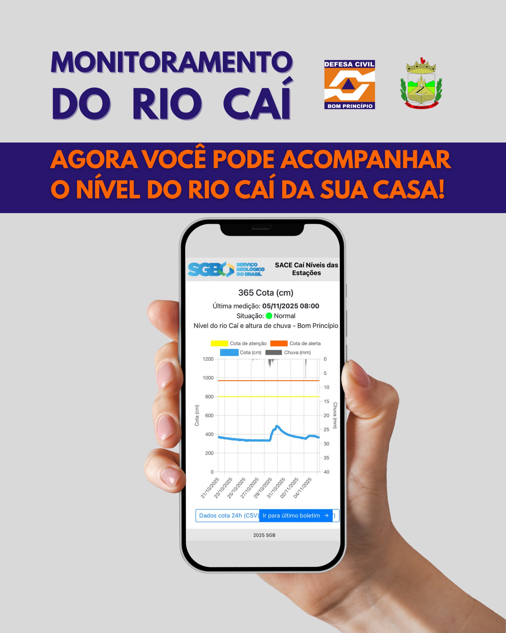Defesa Civil disponibiliza monitoramento on-line do nível do Rio Caí