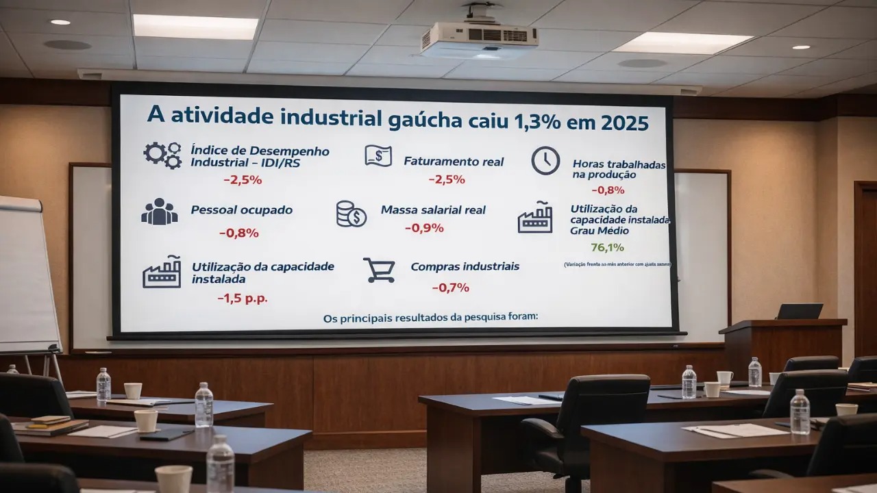 Atividade industrial teve retração de 1,3% em 2025 no RS