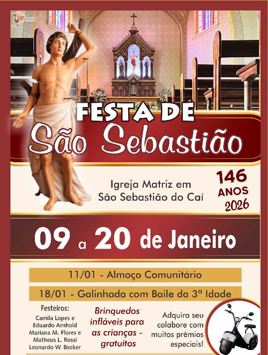 Festa de São Sebastião inicia na próxima sexta-feira e vai até o feriado do dia 20