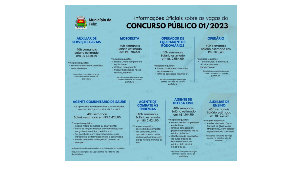 Feliz terá concurso público para novos servidores