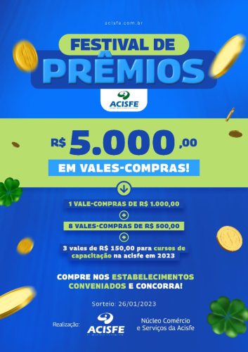 Festival de Prêmios da Acisfe: campanha vai sortear R$ 5 mil em vales-compras