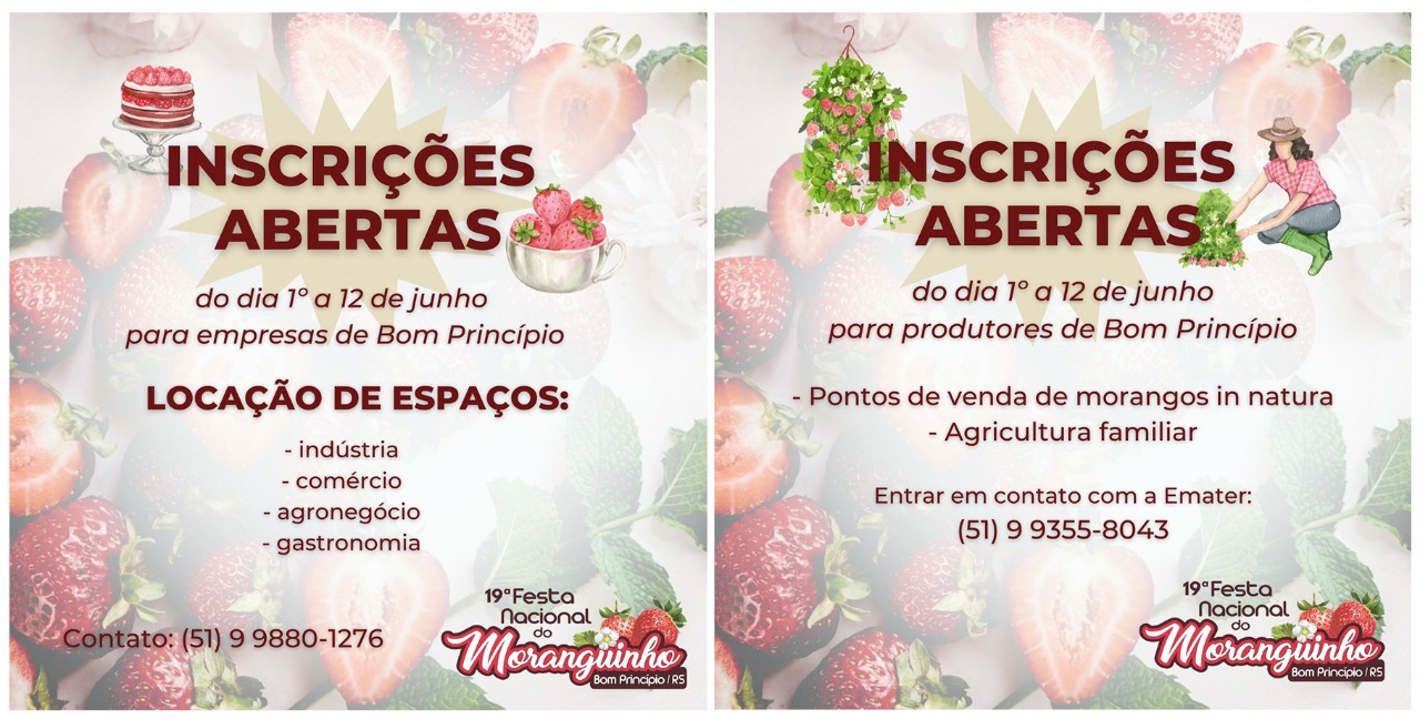 Festa do Moranguinho: inscrições para exposições da indústria, comércio, agricultura familiar e gastronomia iniciam nesta quarta-feira