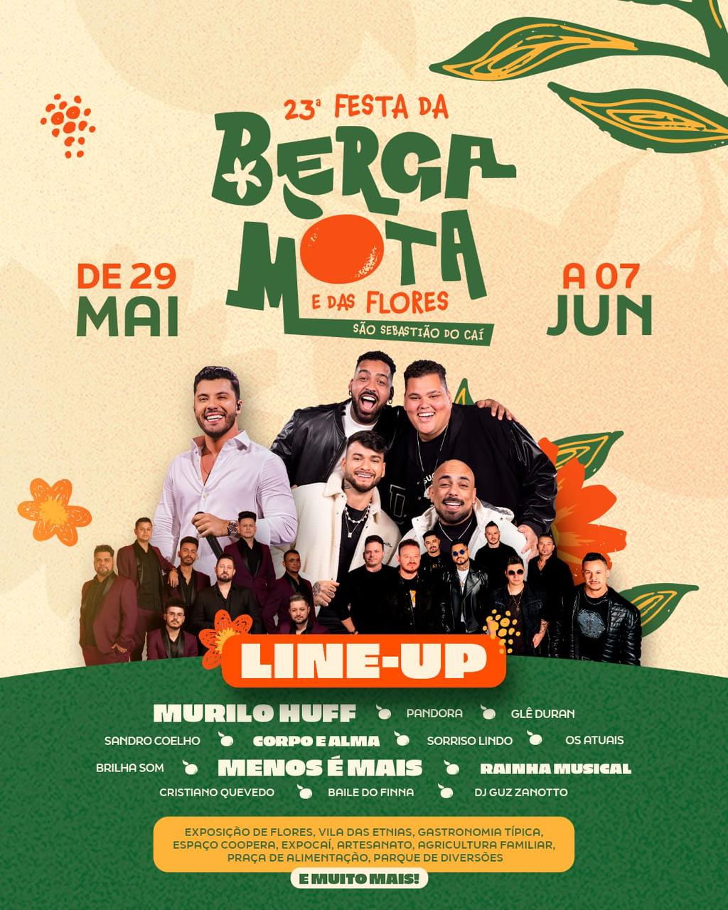 Murilo Huff e Menos é Mais serão atrações nacionais da Festa da Bergamota