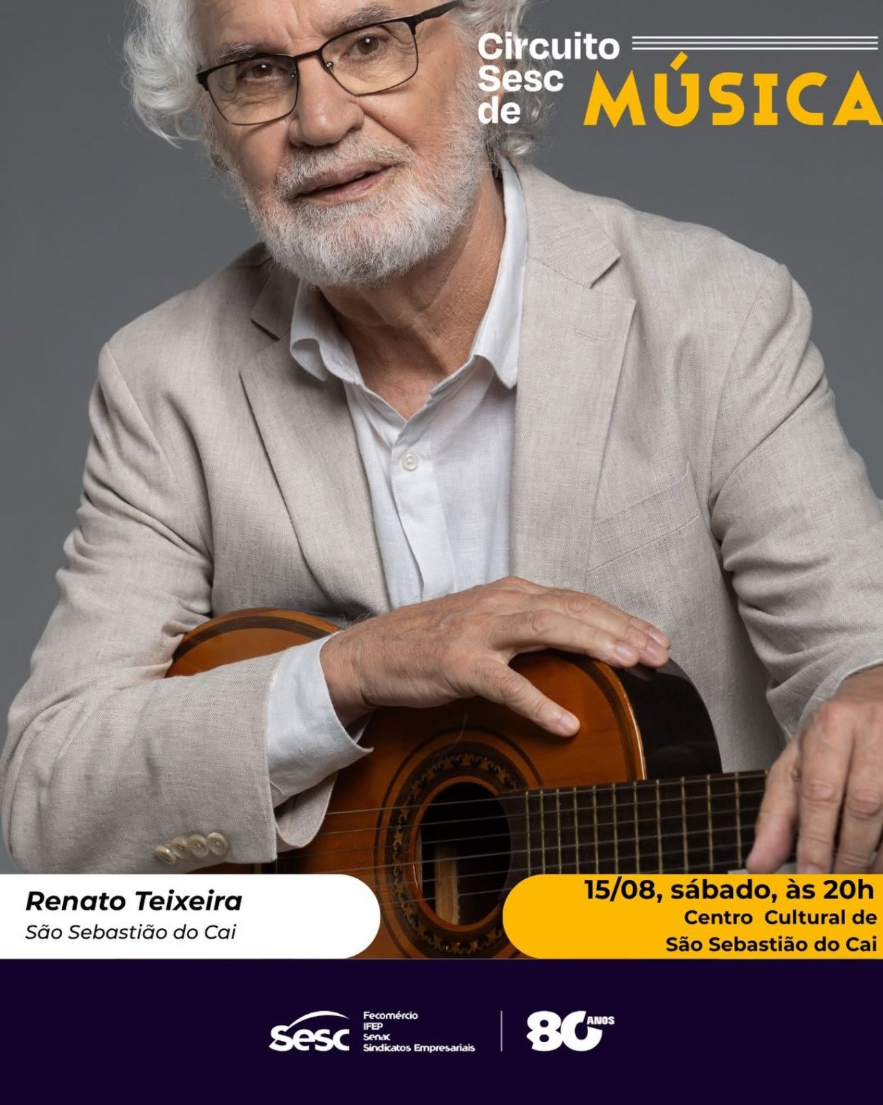 Renato Teixeira faz show no Centro de Cultura de São Sebastião do Caí