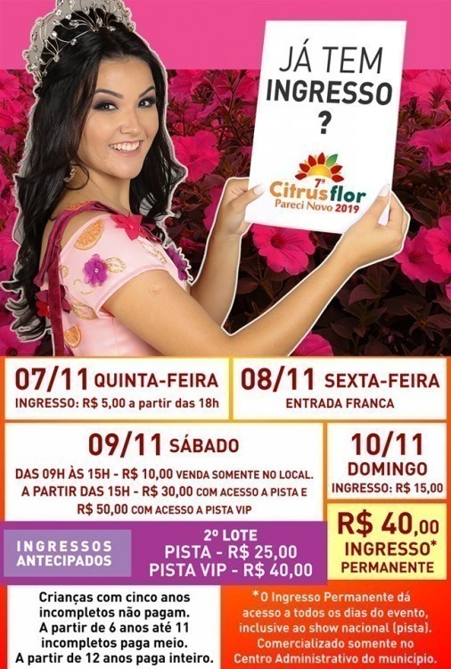 Ingressos para a 7ª Citrusflor podem ser adquiridos antecipadamente