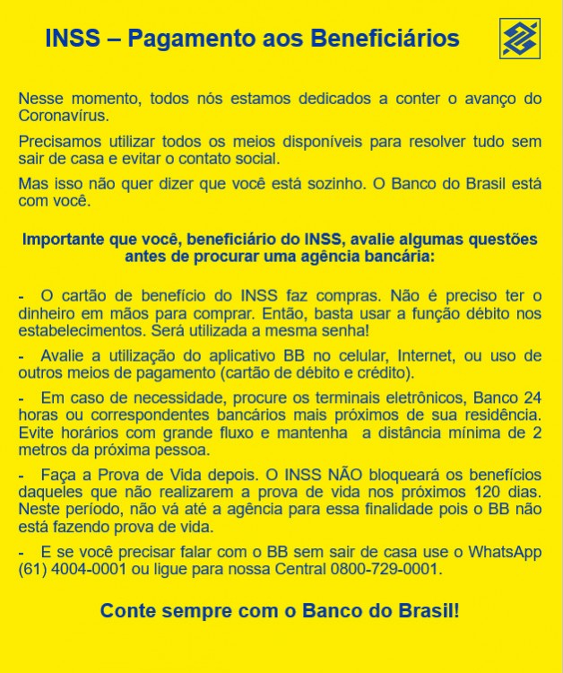 Banco do Brasil faz orientações para beneficiários do INSS