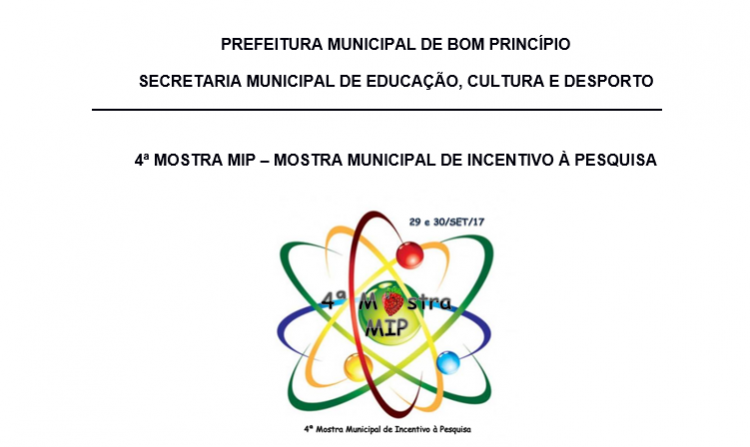 Bom Princípio receberá a 4ª Mostra de Incentivo à Pesquisa nos dias 29 e 30 de Setembro